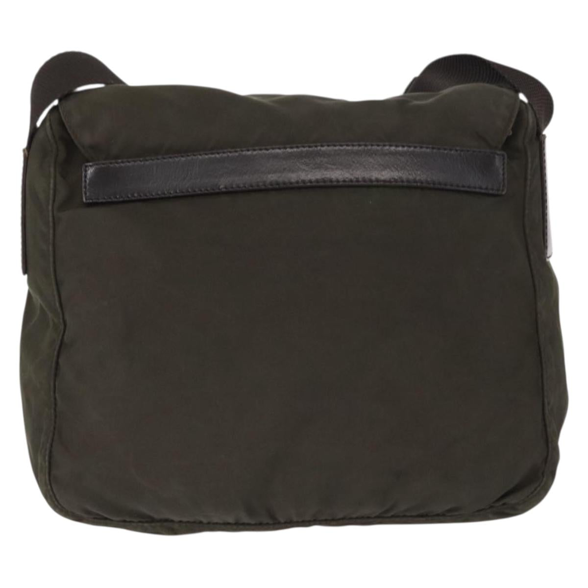 PRADA Shoulder Bag Nylon Khaki Silver Auth 154526