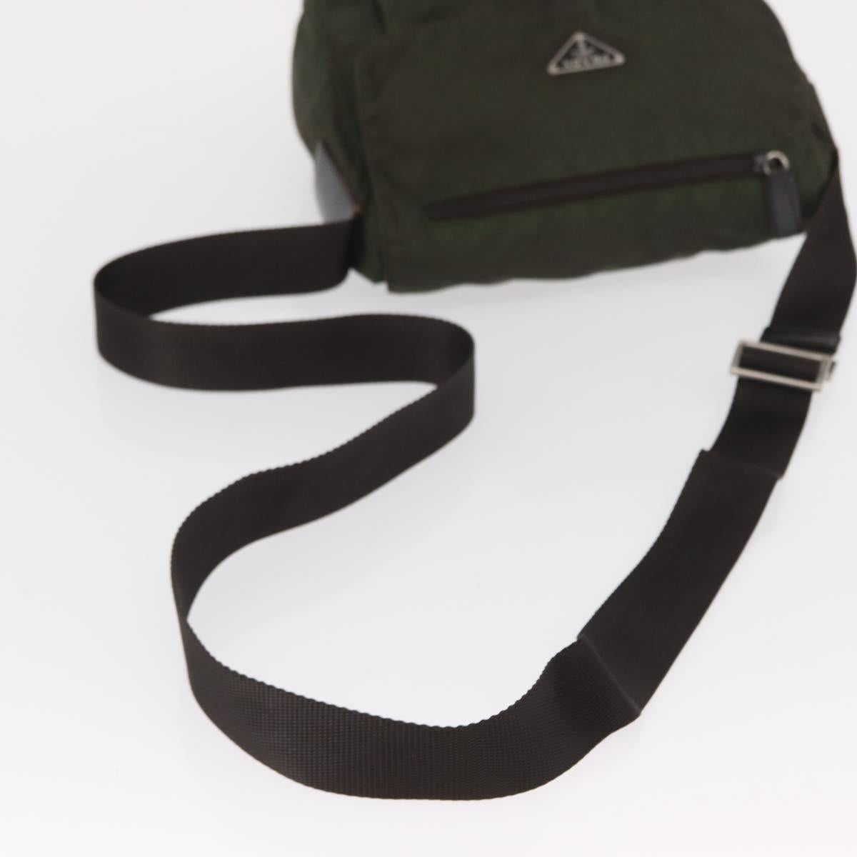PRADA Shoulder Bag Nylon Khaki Silver Auth 154526