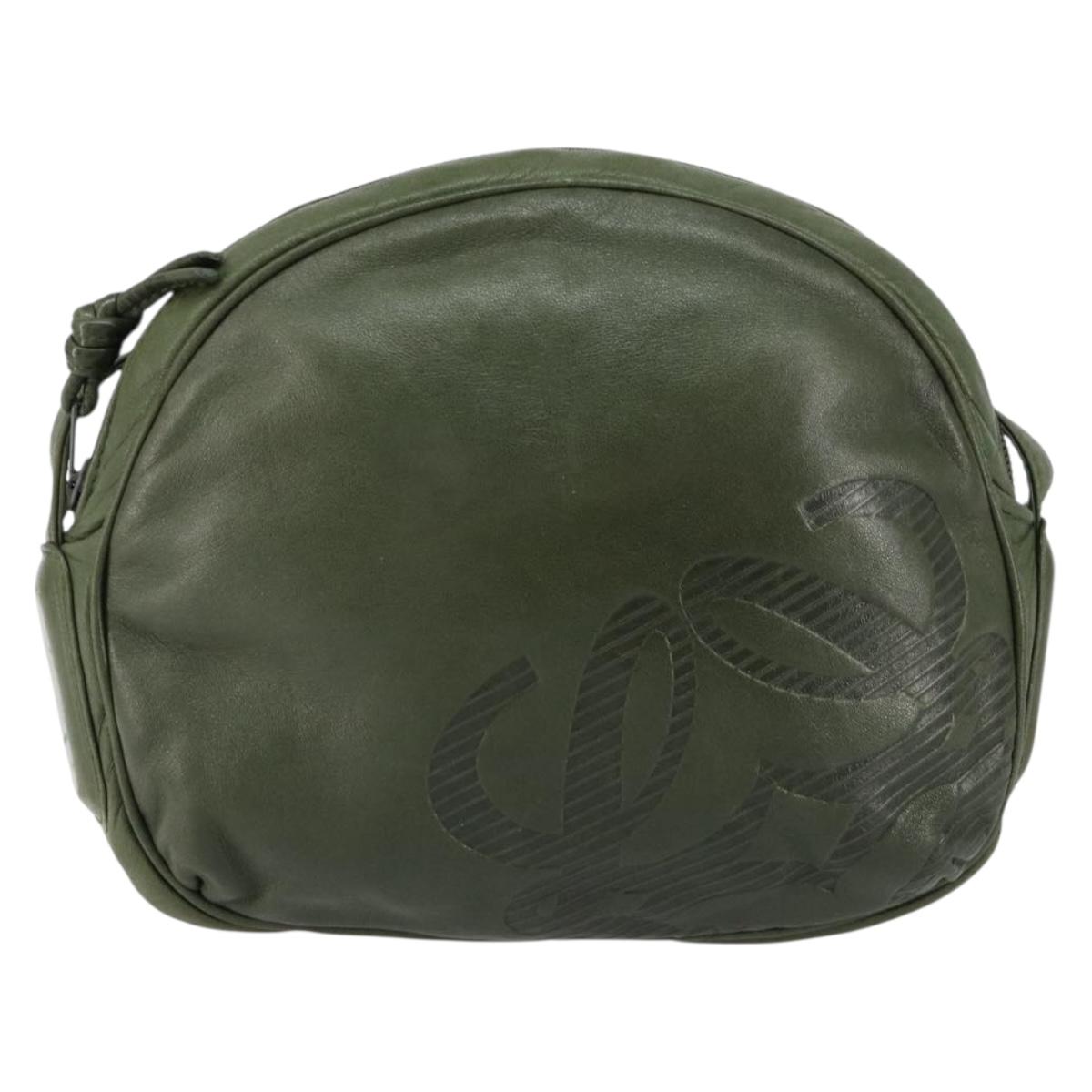 LOEWE Anagram Shoulder Bag Leather Green Auth 154527