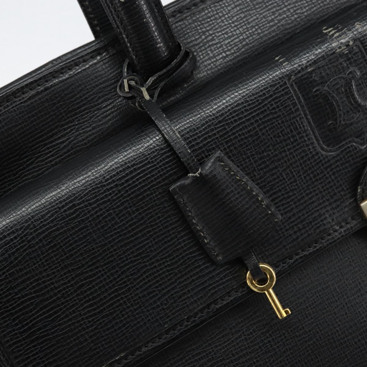 CELINE Hand Bag Leather Black Gold Auth 154528