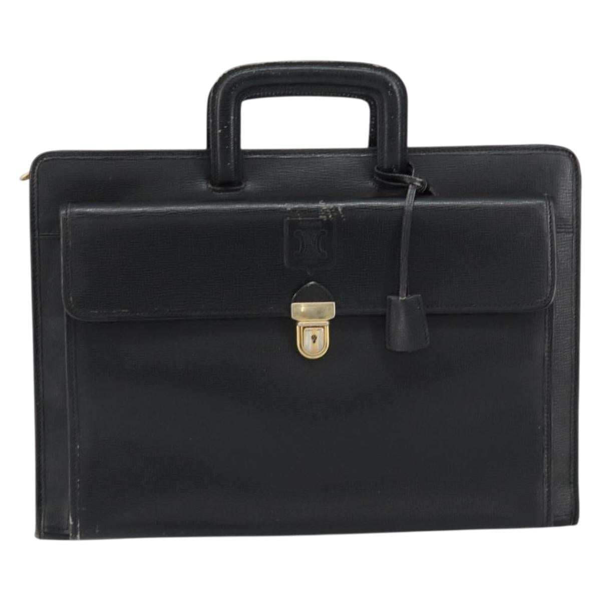 CELINE Hand Bag Leather Black Gold Auth 154528