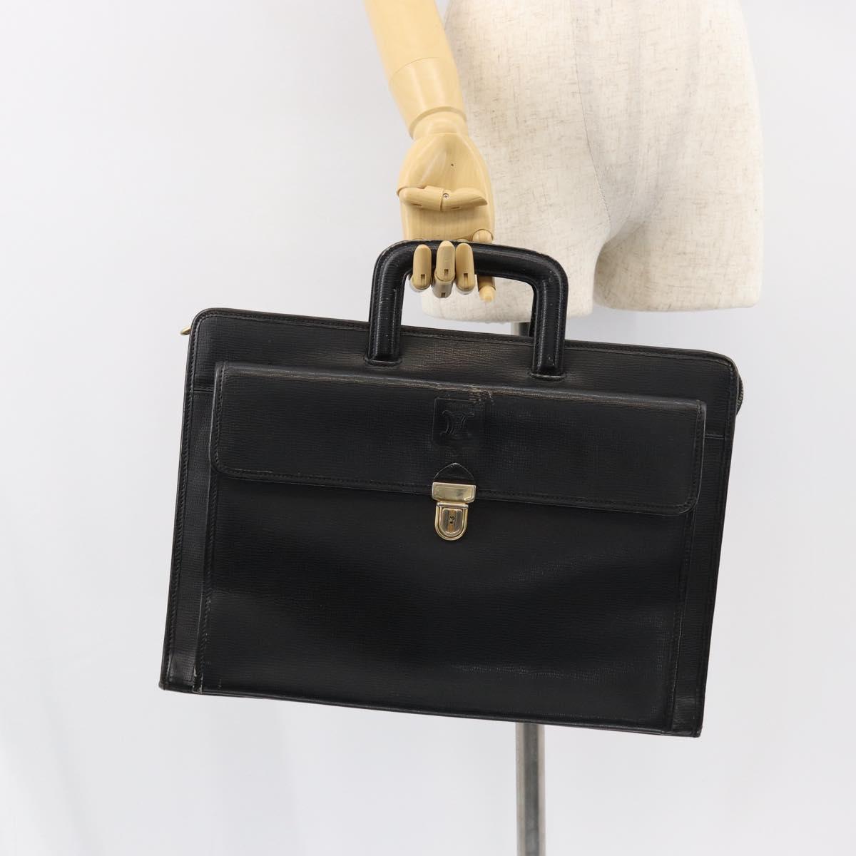 CELINE Hand Bag Leather Black Gold Auth 154528