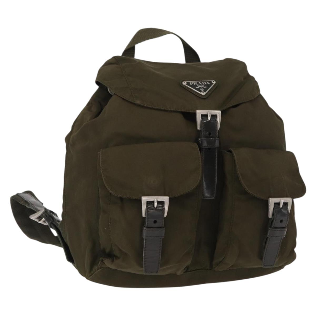 PRADA Backpack Nylon Khaki Silver Auth 154531