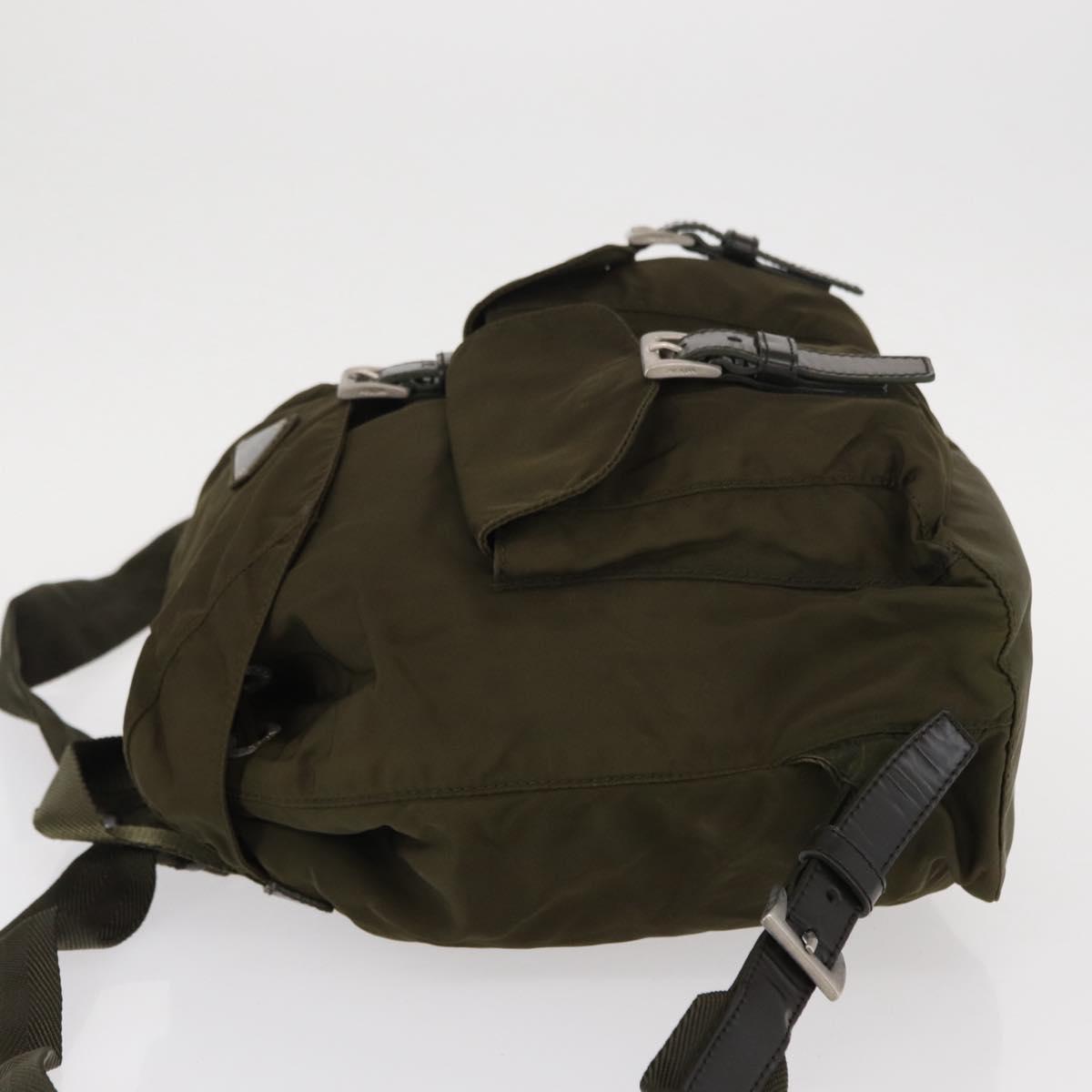 PRADA Backpack Nylon Khaki Silver Auth 154531