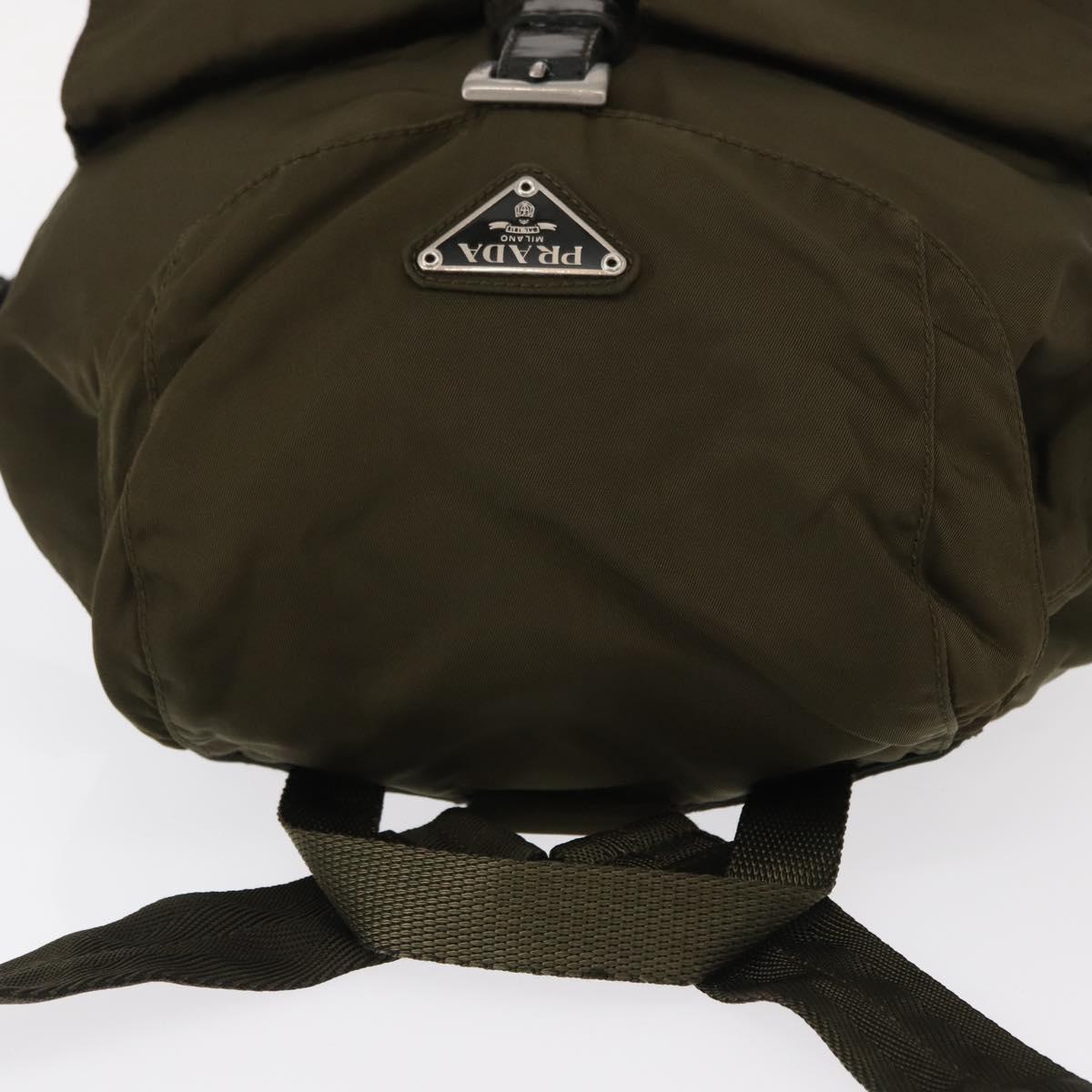 PRADA Backpack Nylon Khaki Silver Auth 154531