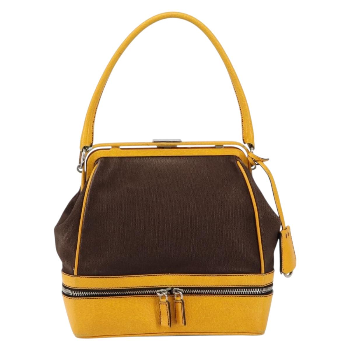 PRADA Hand Bag Canvas Yellow Brown Auth 154533