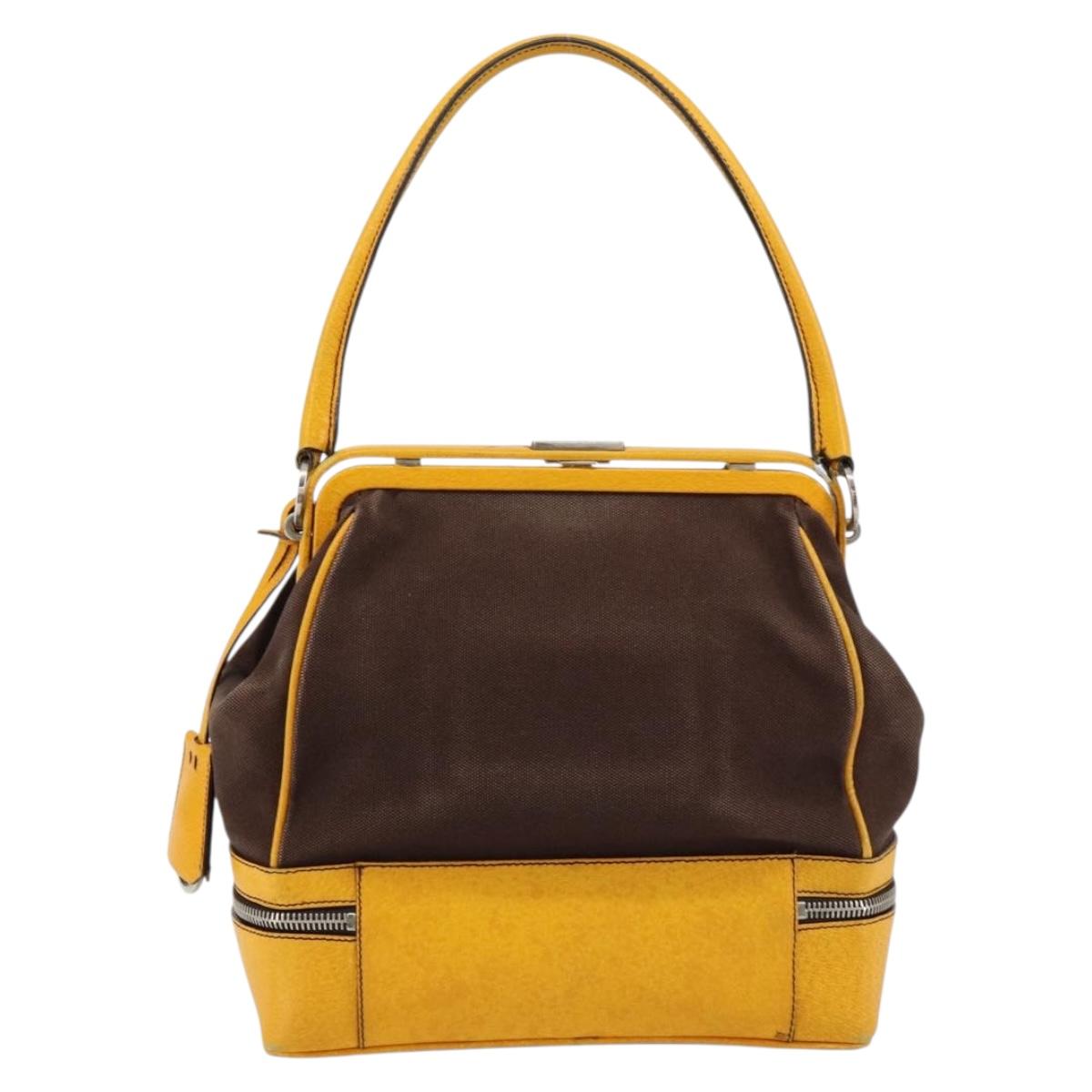 PRADA Hand Bag Canvas Yellow Brown Auth 154533