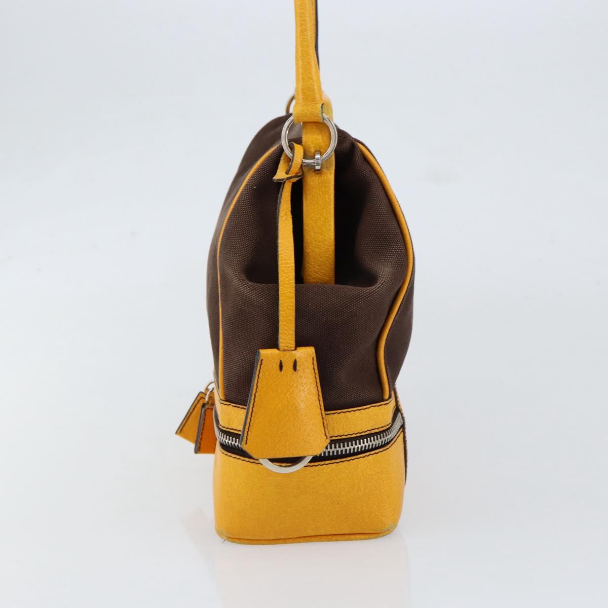 PRADA Hand Bag Canvas Yellow Brown Auth 154533