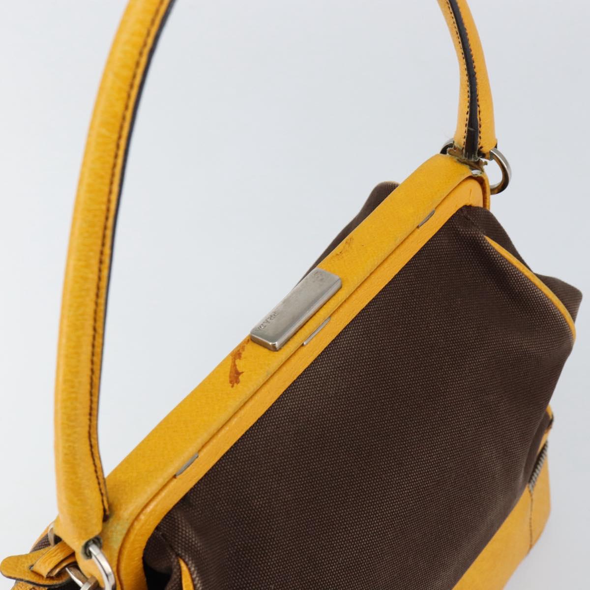 PRADA Hand Bag Canvas Yellow Brown Auth 154533