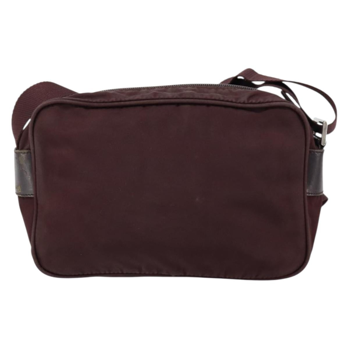 PRADA Shoulder Bag Nylon Bordeaux Silver Auth 154535
