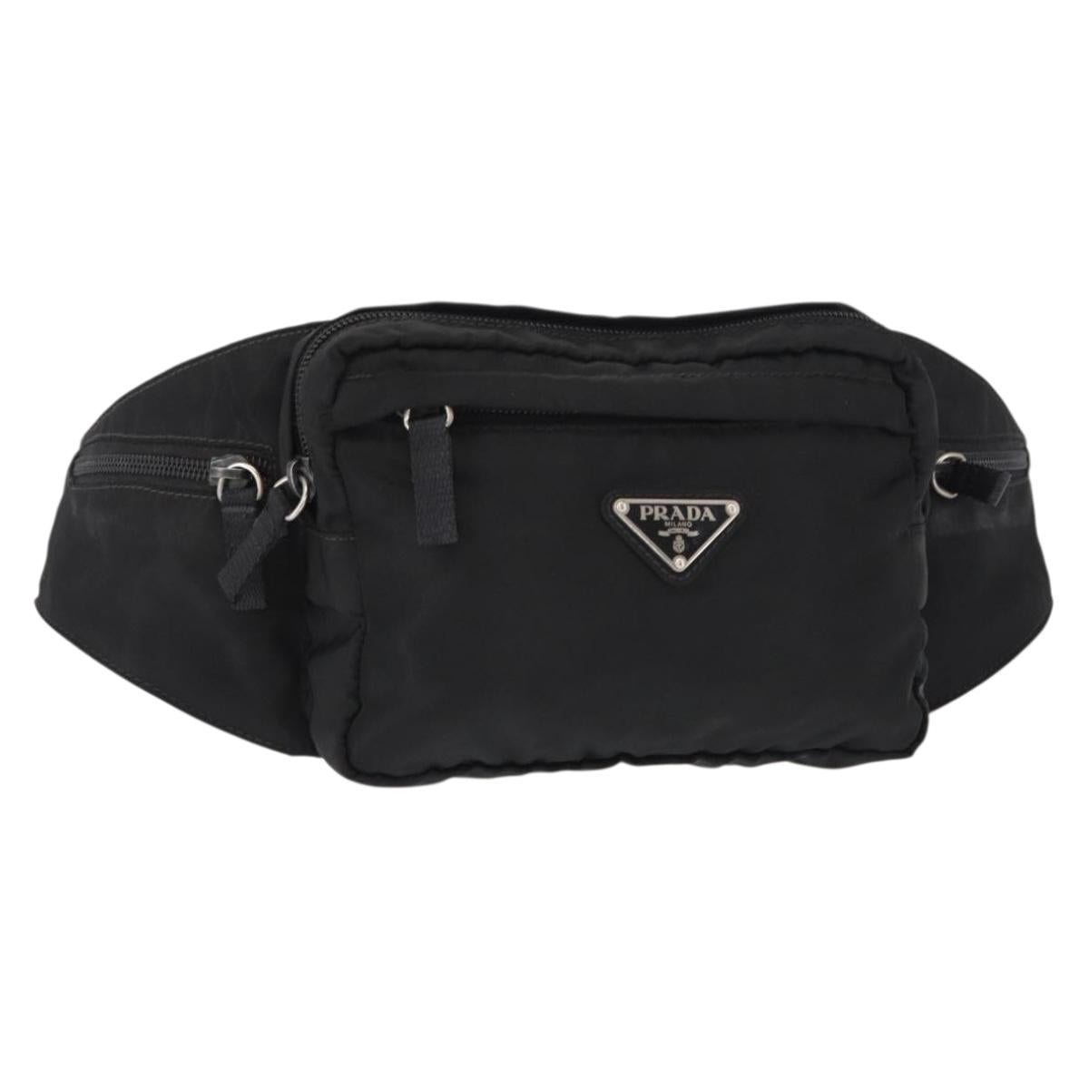 PRADA Body Bag Nylon Black Silver Auth 154536
