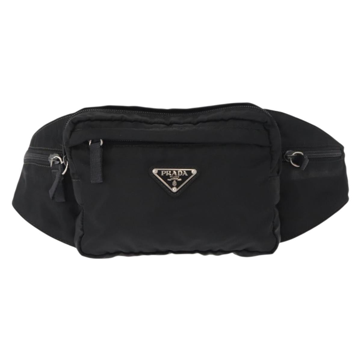 PRADA Body Bag Nylon Black Silver Auth 154536