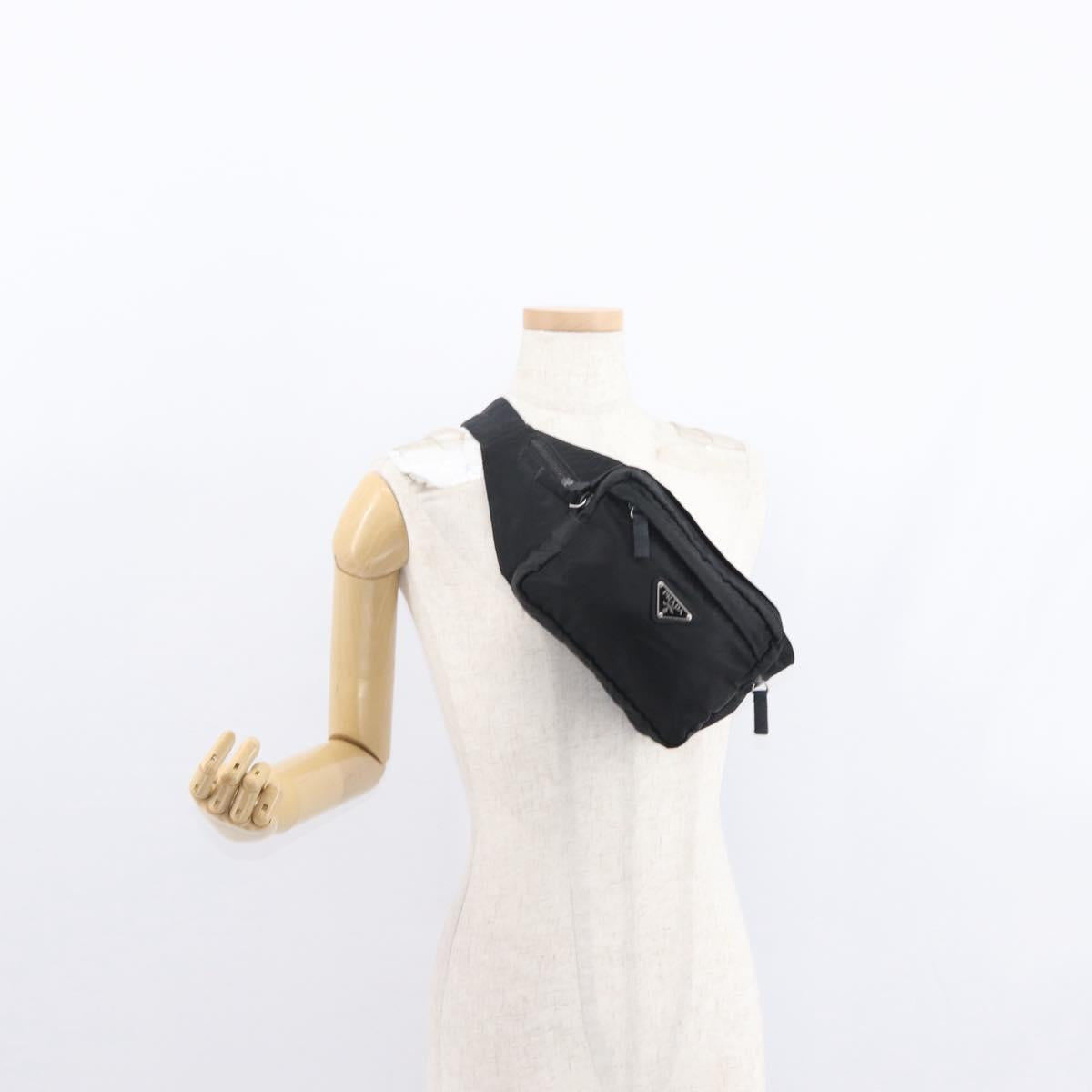PRADA Body Bag Nylon Black Silver Auth 154536