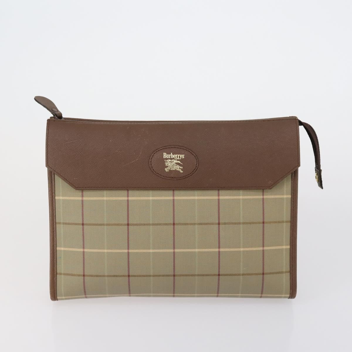 Burberrys Nova Check Clutch Bag Canvas Leather 2 Set Black Beige Auth 154538