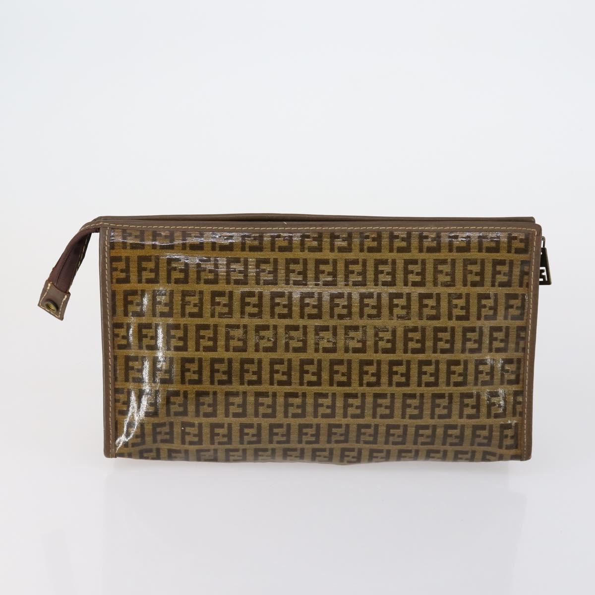 FENDI MCM Zucchino Canvas Vicetos Logogram Bag PVC 2 Set Brown Beige Auth 154539