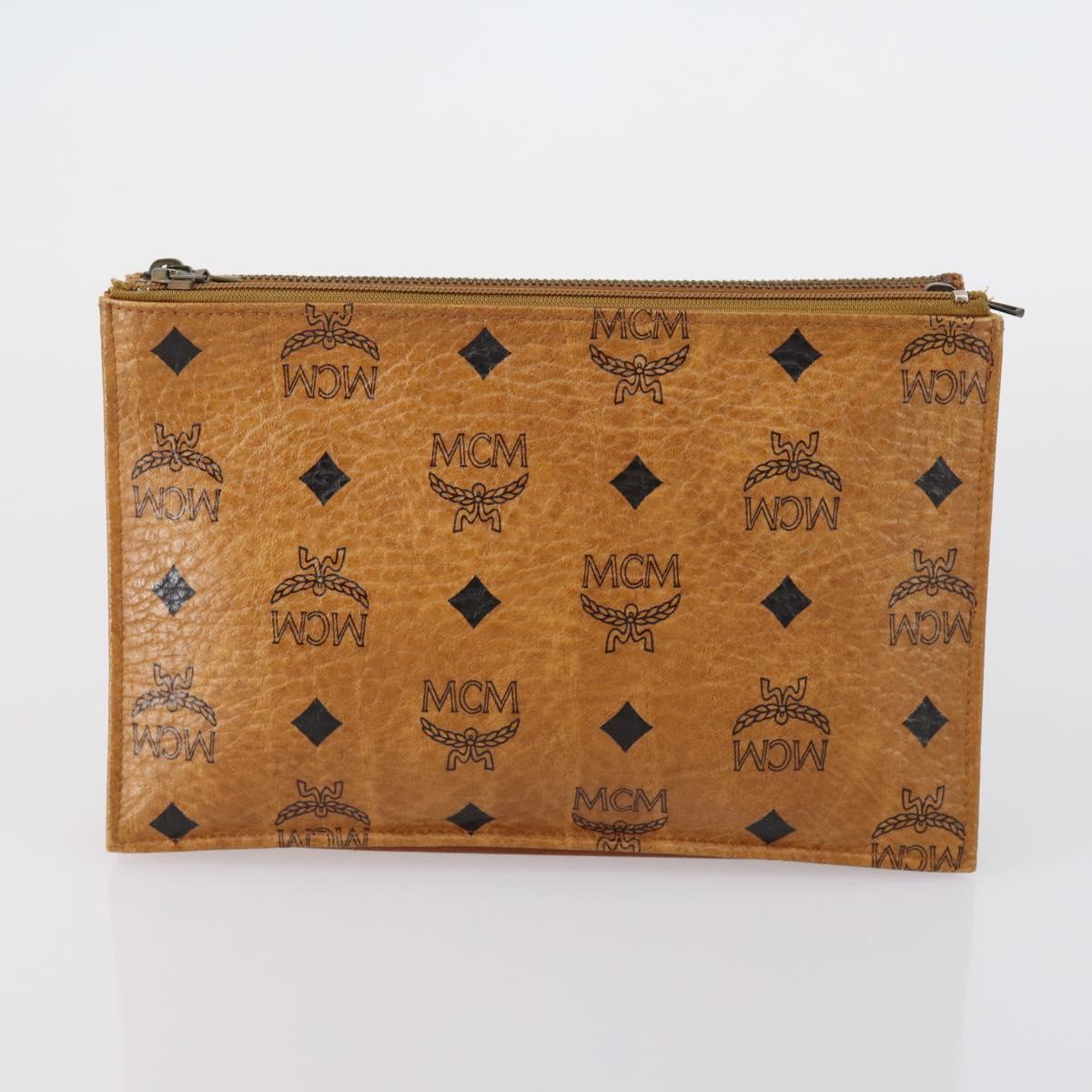 FENDI MCM Zucchino Canvas Vicetos Logogram Bag PVC 2 Set Brown Beige Auth 154539