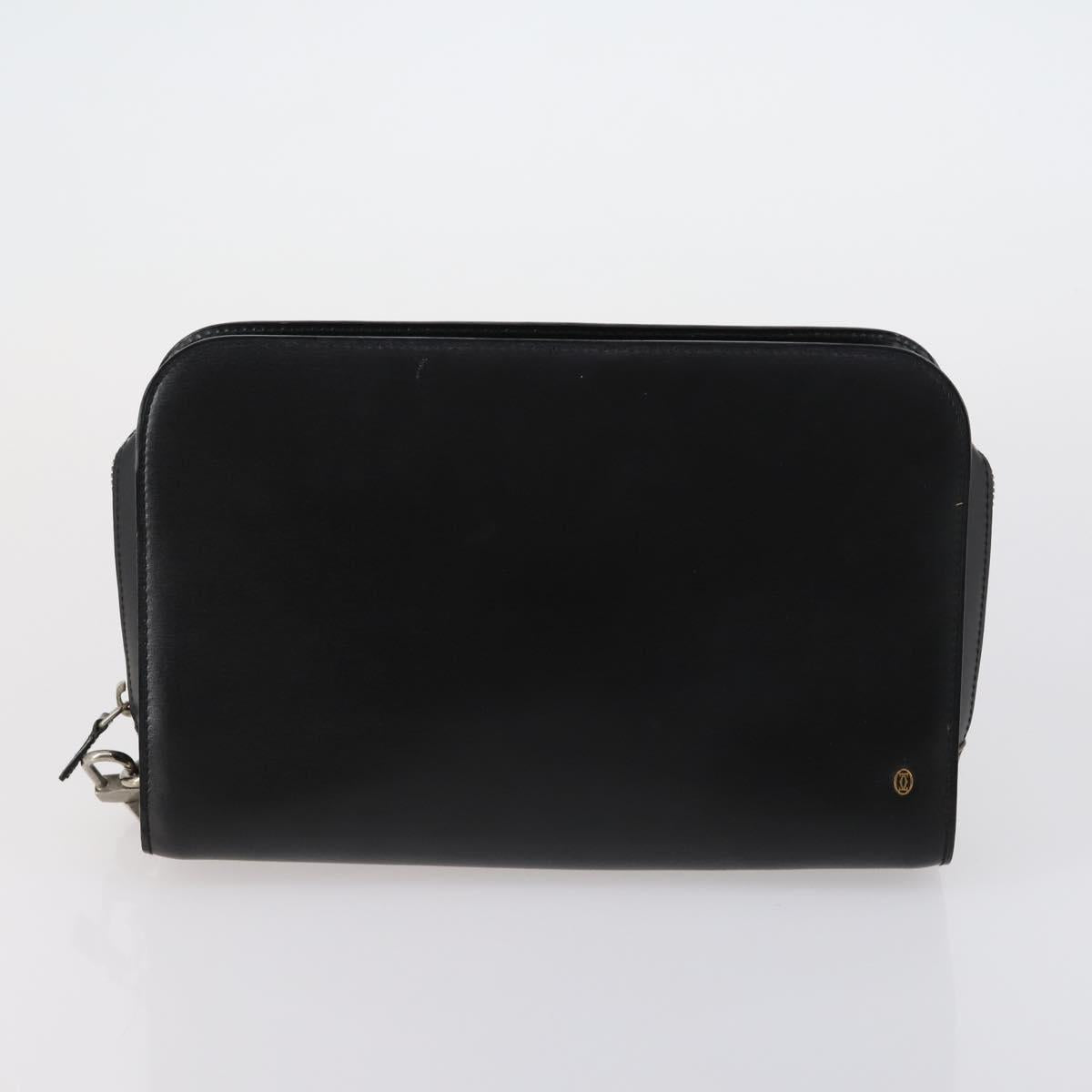 CARTIER Clutch Bag Leather 2 Set Bordeaux Black Auth 154541