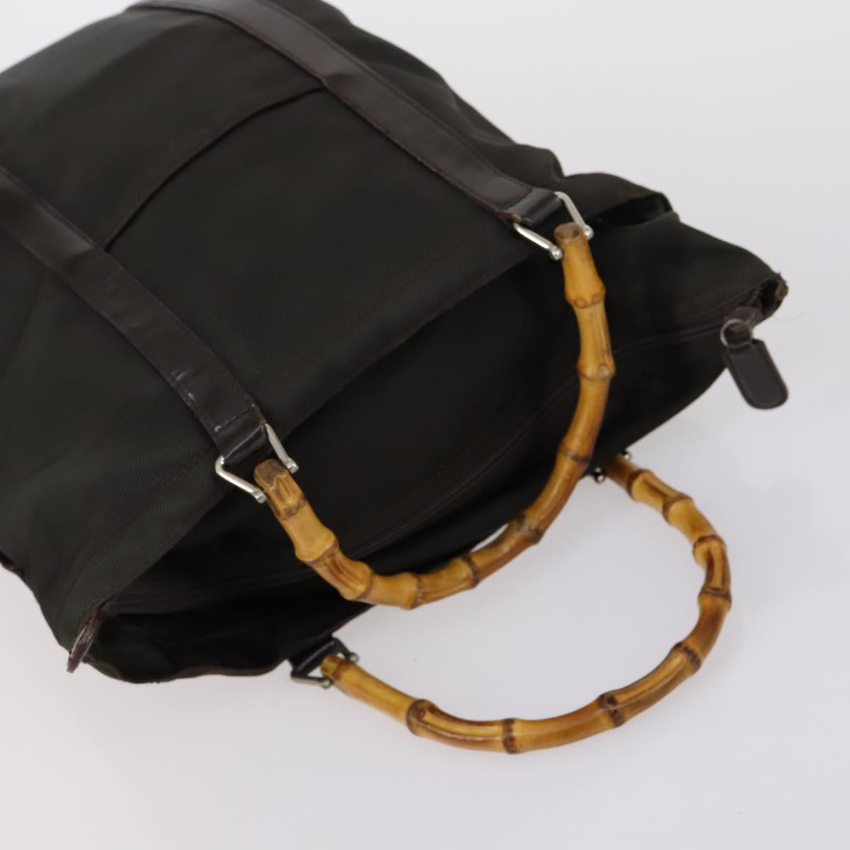 GUCCI Hand Bag Nylon Patent 4 Set Khaki Black Auth 154547