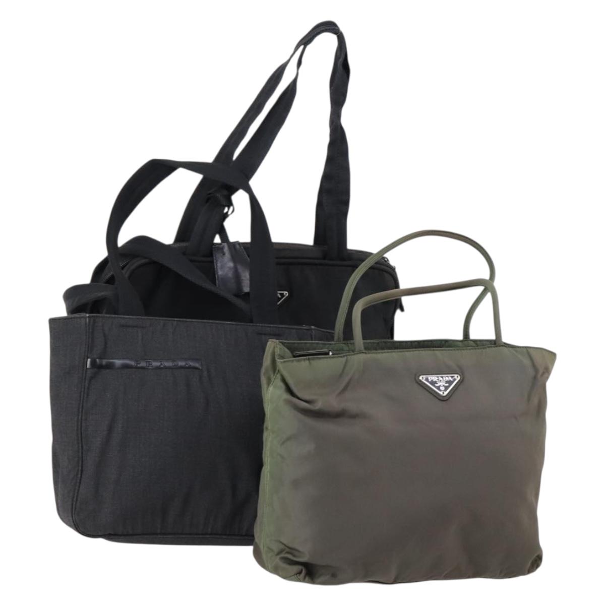 PRADA Sports Hand Bag Nylon Canvas 3 Set Green Black Auth 154548