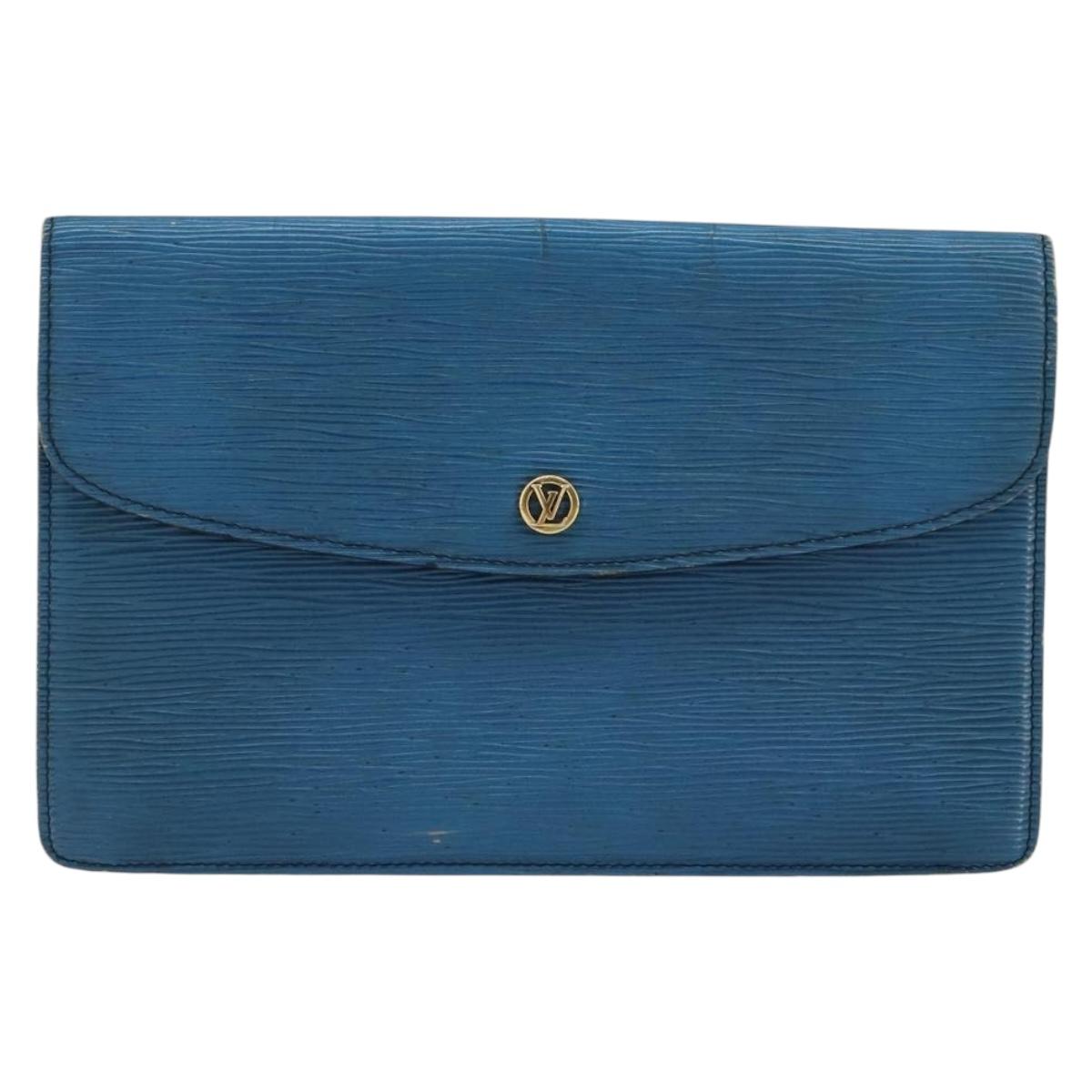 LOUIS VUITTON Epi Montaigne 27 Clutch Bag Blue M52655 LV Auth 154577