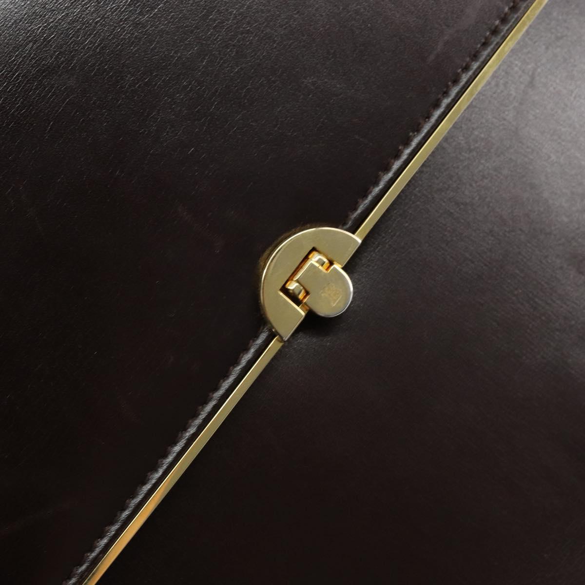 BALLY Hand Bag Leather Brown Gold Auth 154579