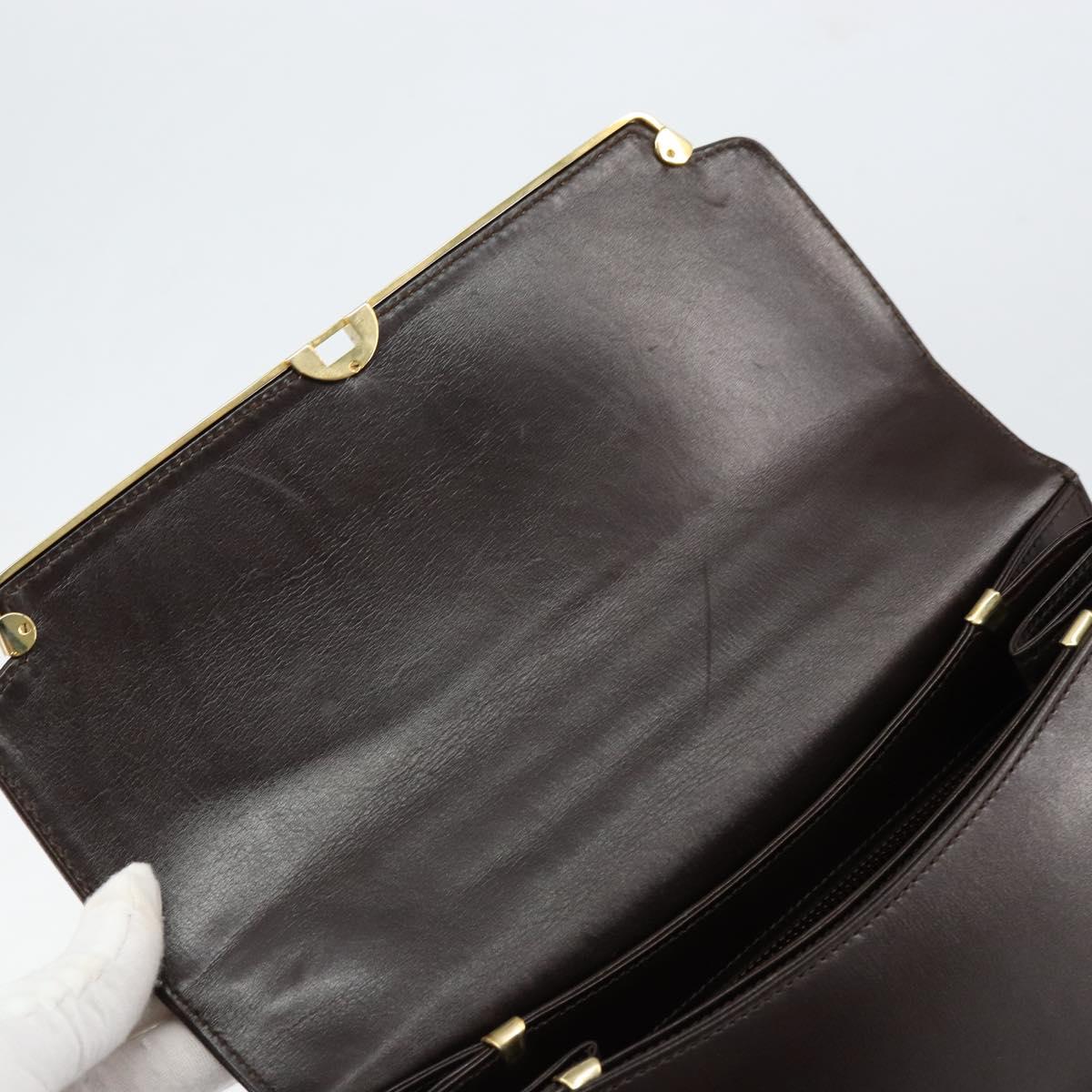 BALLY Hand Bag Leather Brown Gold Auth 154579