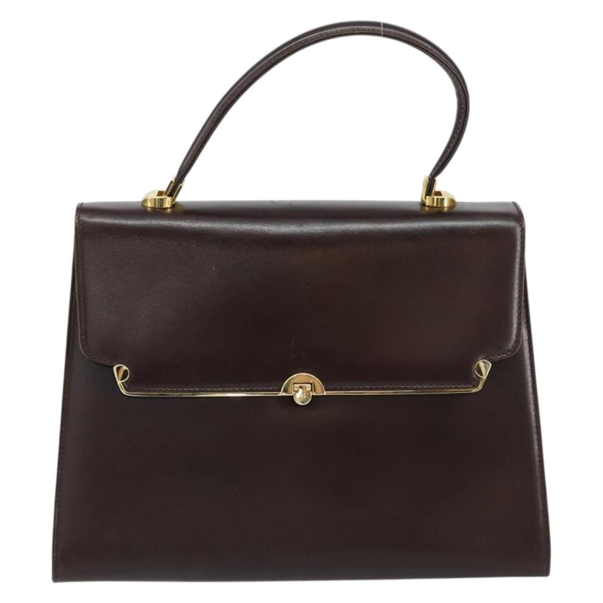 BALLY Hand Bag Leather Brown Gold Auth 154579
