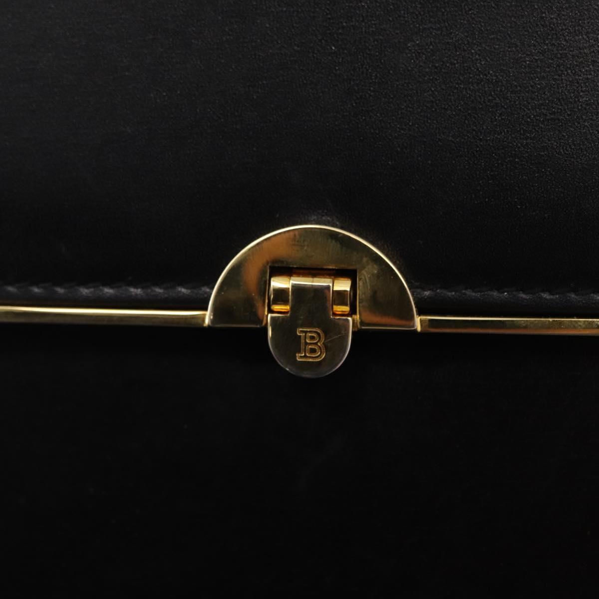 BALLY Hand Bag Leather Black Gold Auth 154580