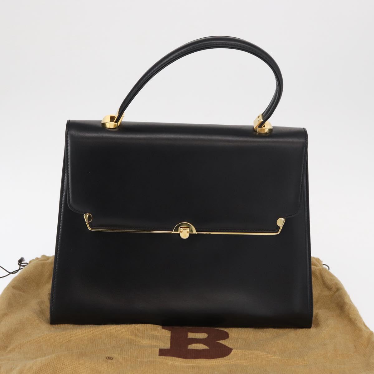 BALLY Hand Bag Leather Black Gold Auth 154580