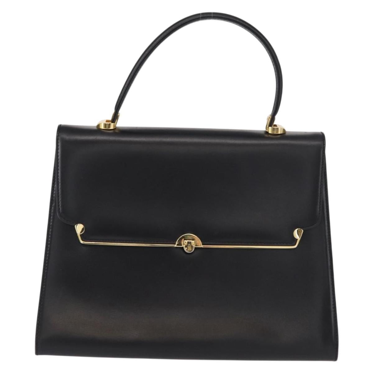 BALLY Hand Bag Leather Black Gold Auth 154580
