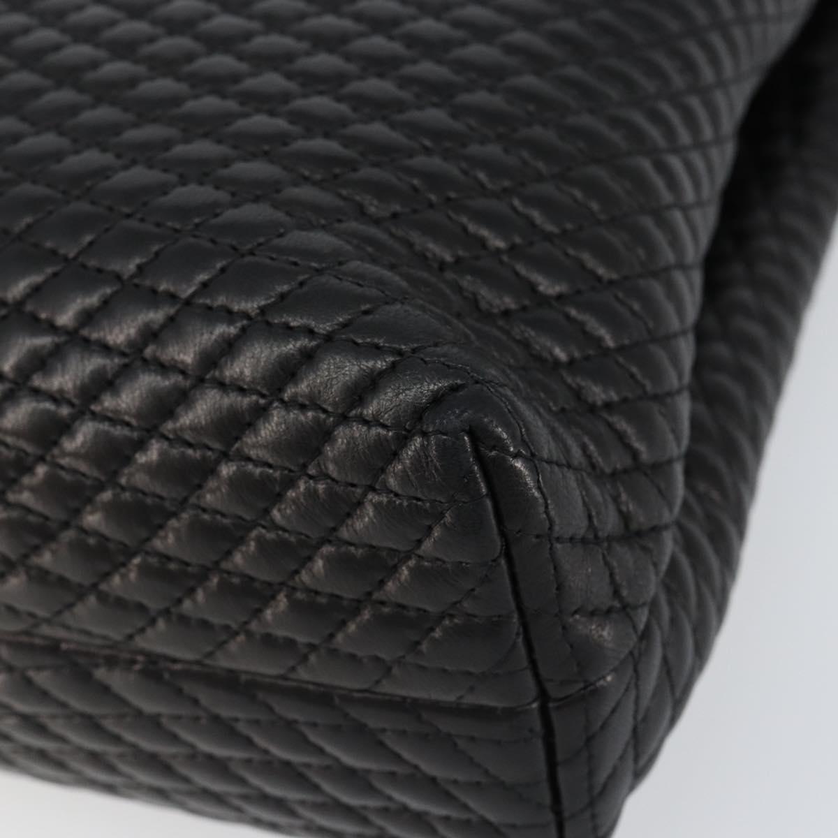 BALLY Quilted Hand Bag Leather Black gold Auth 154581