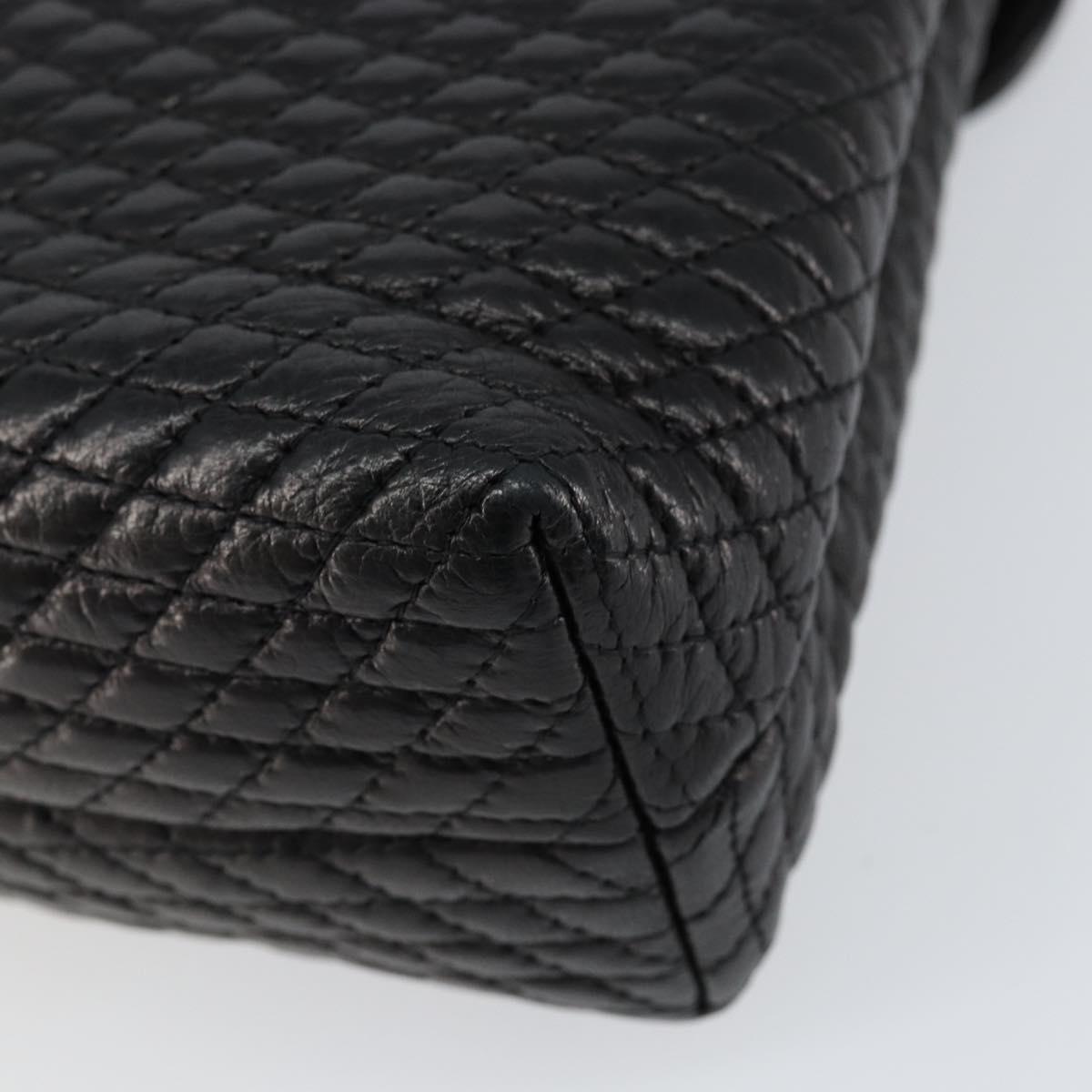 BALLY Quilted Hand Bag Leather Black gold Auth 154581