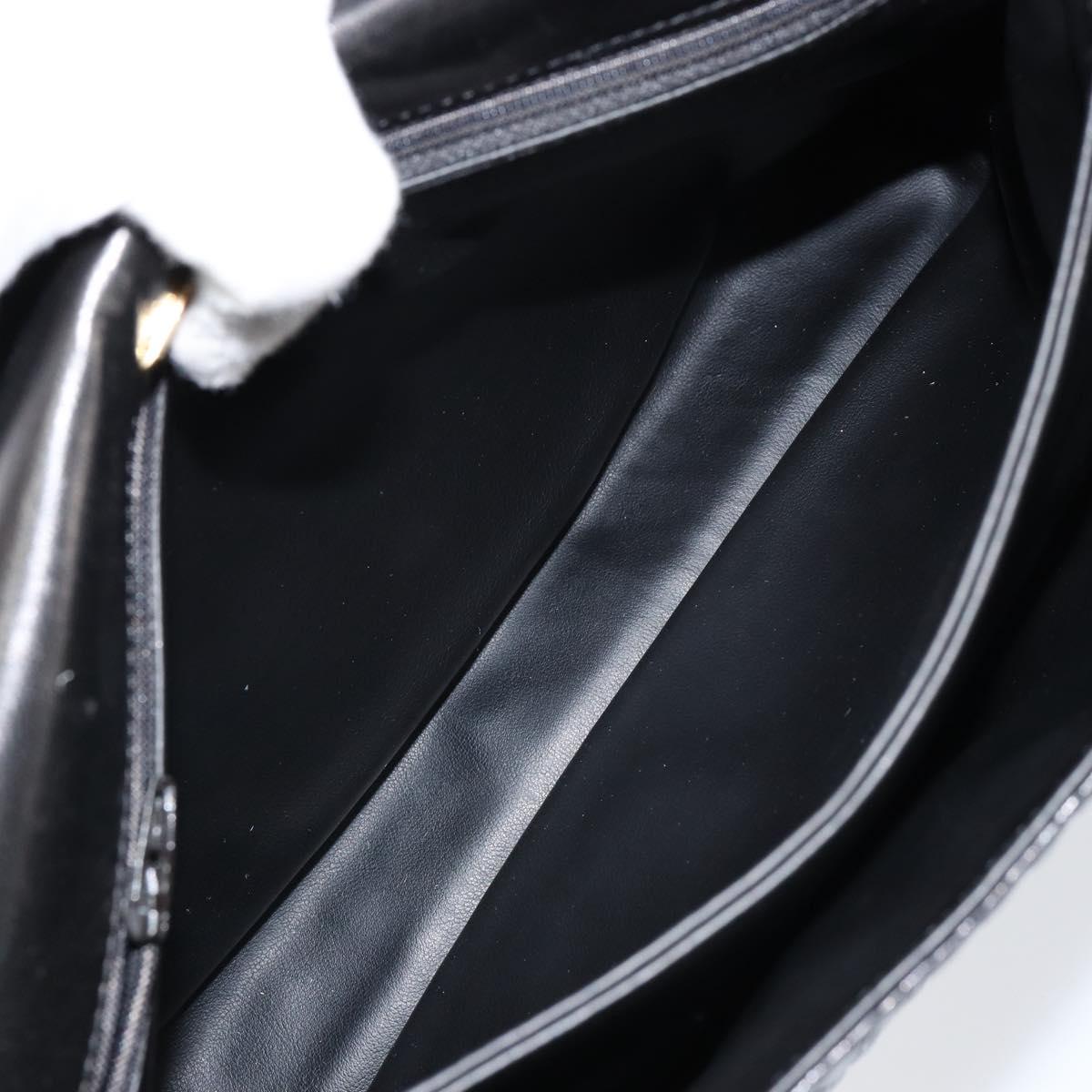 BALLY Quilted Hand Bag Leather Black gold Auth 154581