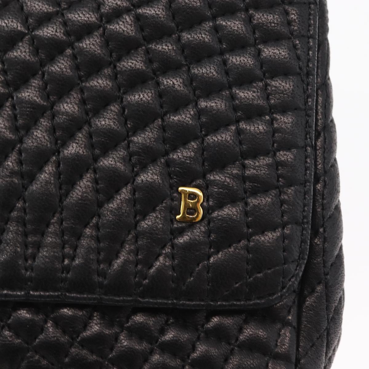 BALLY Quilted Chain Shoulder Bag Leather Black Gold Auth 154582