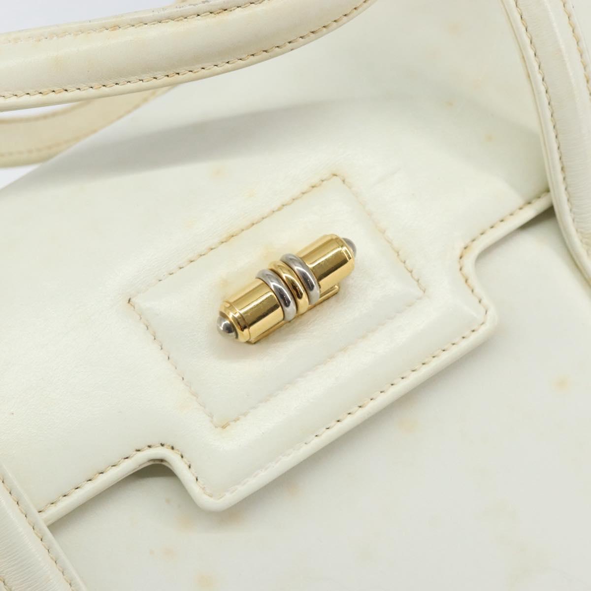 GUCCI Hand Bag Leather White Gold Auth 154583