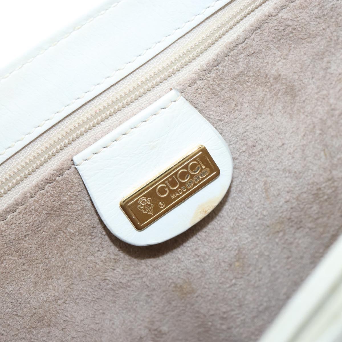 GUCCI Hand Bag Leather White Gold Auth 154583