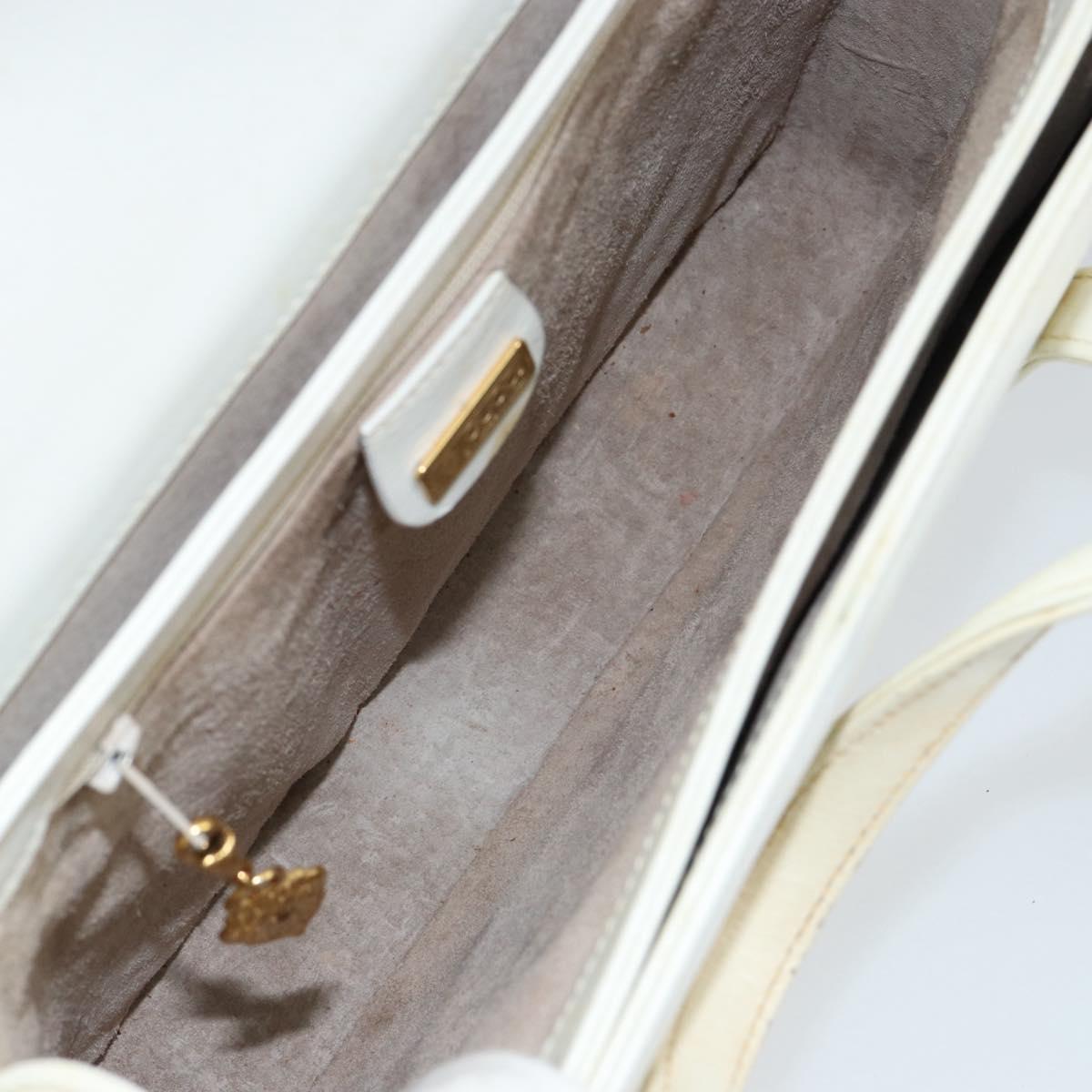 GUCCI Hand Bag Leather White Gold Auth 154583