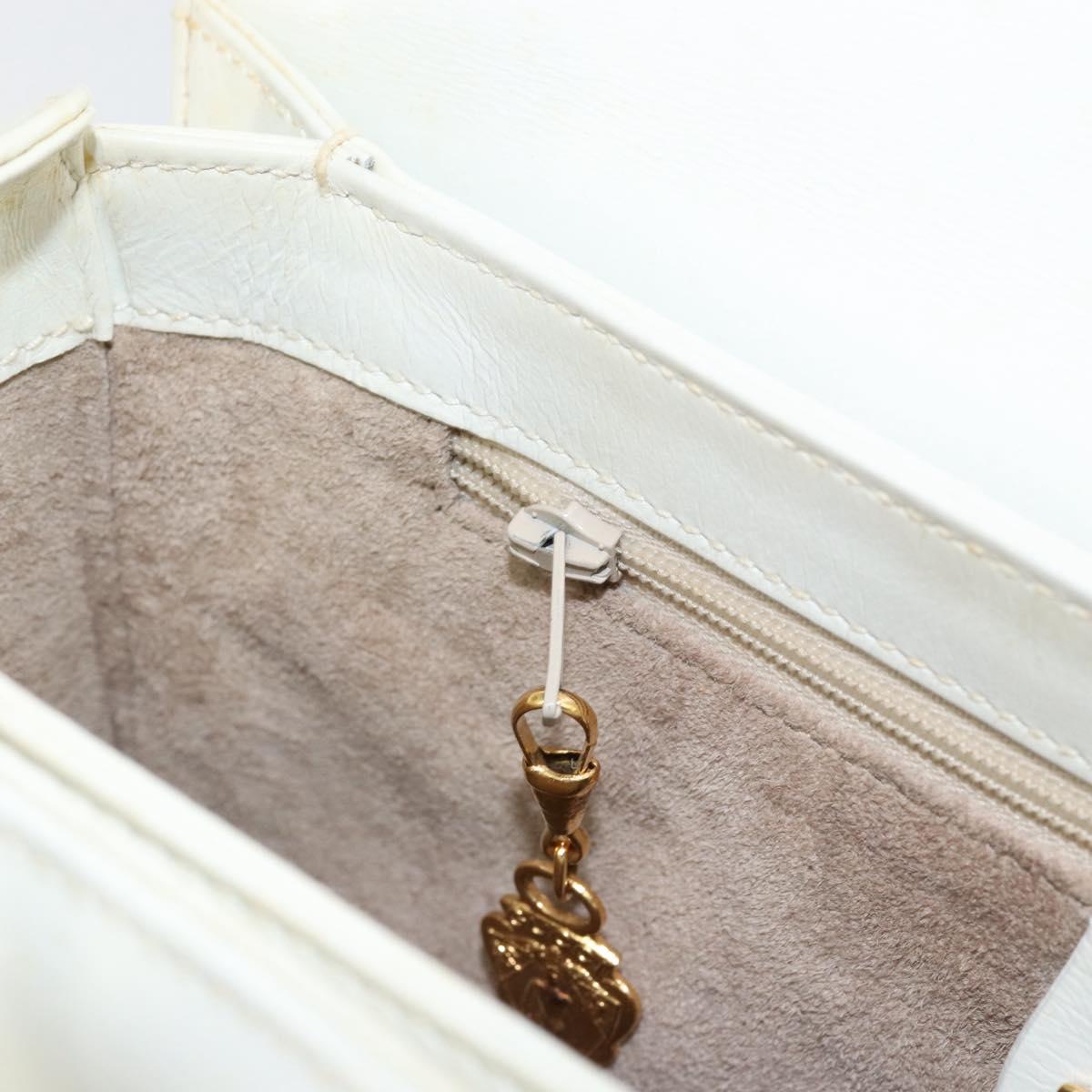 GUCCI Hand Bag Leather White Gold Auth 154583