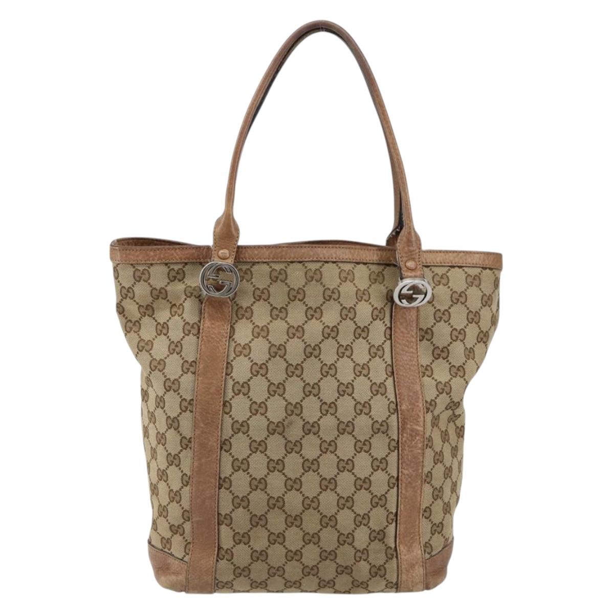 GUCCI GG Canvas Miss GG Tote Bag Beige Silver 342591 Auth 154584