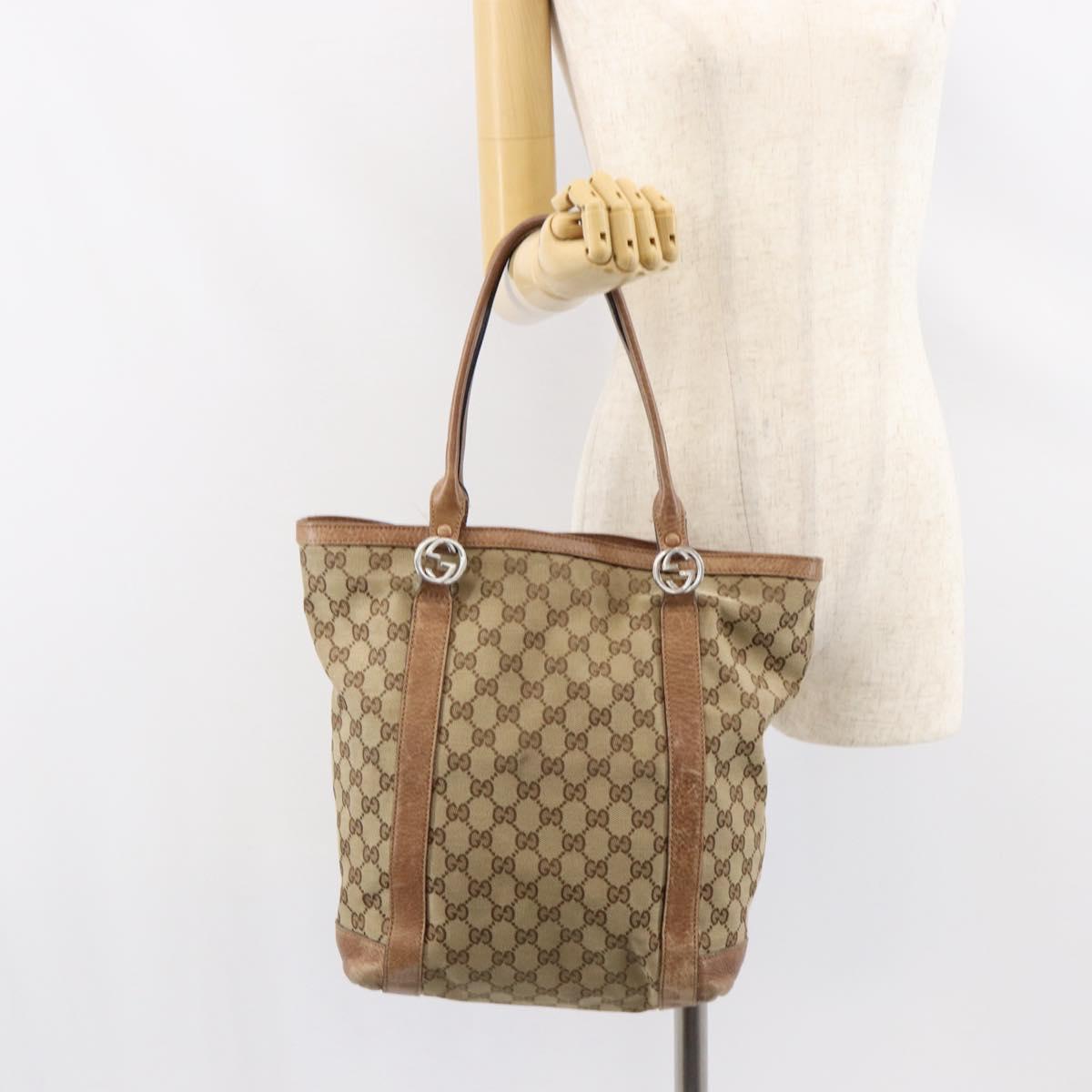 GUCCI GG Canvas Miss GG Tote Bag Beige Silver 342591 Auth 154584