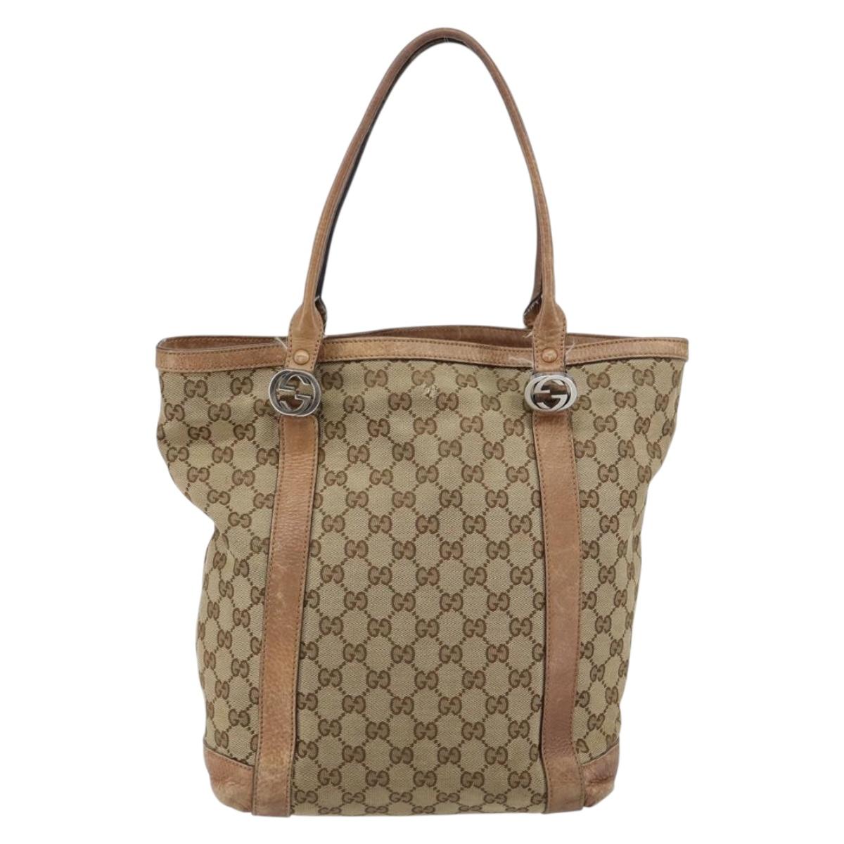 GUCCI GG Canvas Miss GG Tote Bag Beige Silver 342591 Auth 154584