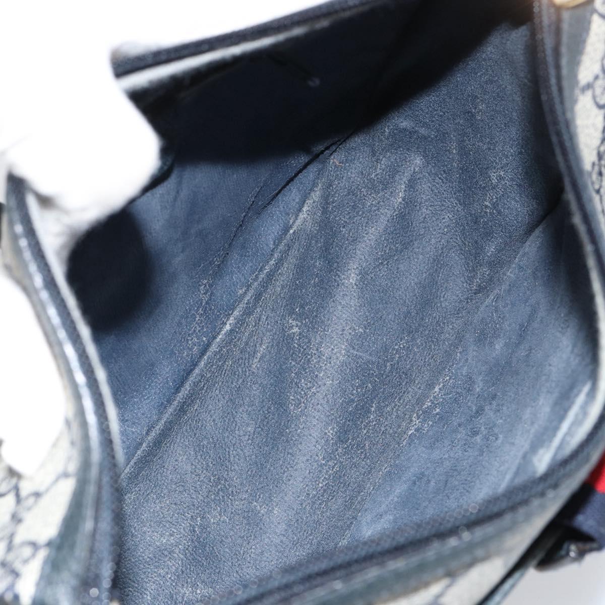 GUCCI GG Supreme Web Sherry Line Bag PVC Navy Gold 89 02 032 Auth 154586