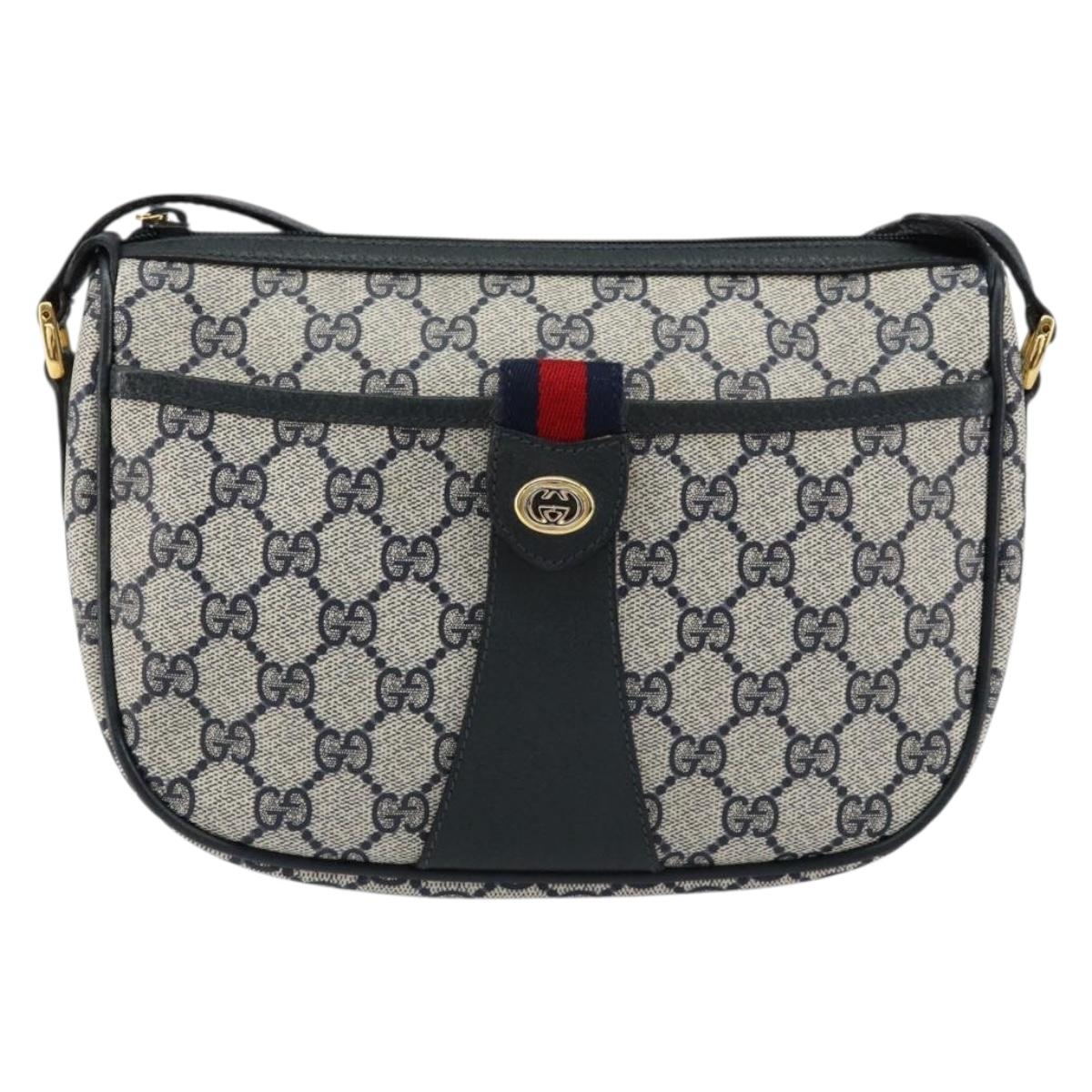 GUCCI GG Supreme Web Sherry Line Bag PVC Navy Gold 89 02 032 Auth 154586