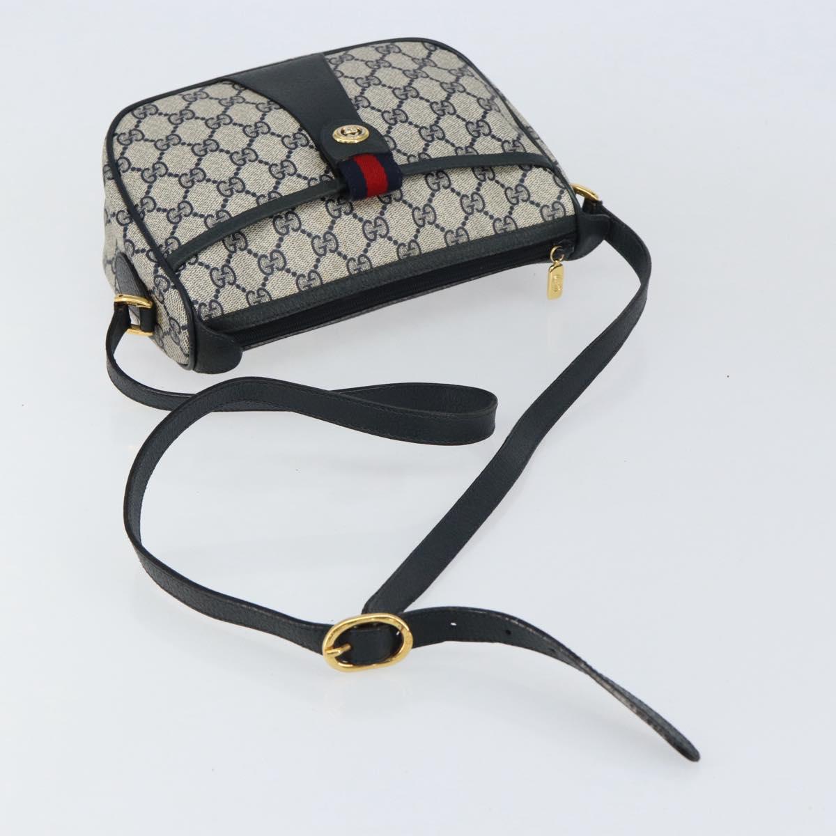 GUCCI GG Supreme Web Sherry Line Bag PVC Navy Gold 89 02 032 Auth 154586