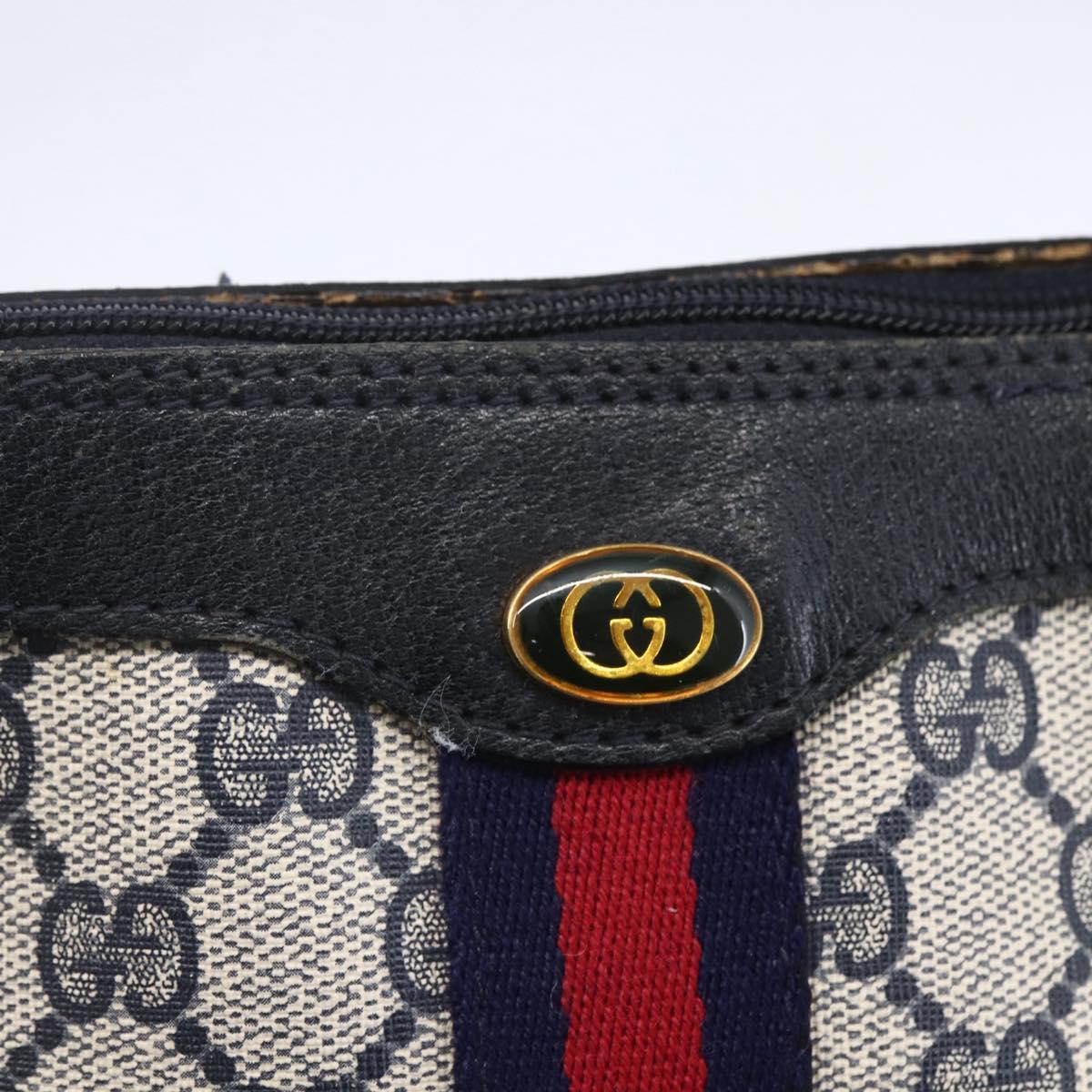 GUCCI GG Supreme Sherry Line Shoulder Bag PVC Navy Gold 010 378 Auth 154587