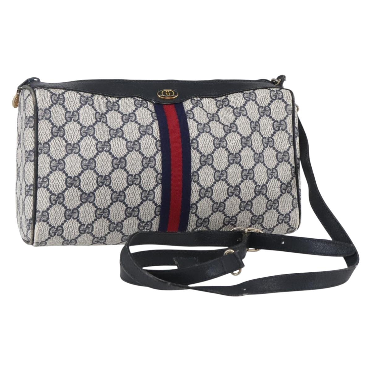 GUCCI GG Supreme Sherry Line Shoulder Bag PVC Navy Gold 010 378 Auth 154587