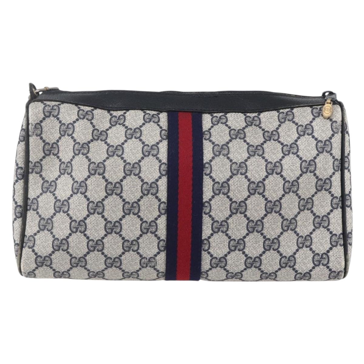 GUCCI GG Supreme Sherry Line Shoulder Bag PVC Navy Gold 010 378 Auth 154587