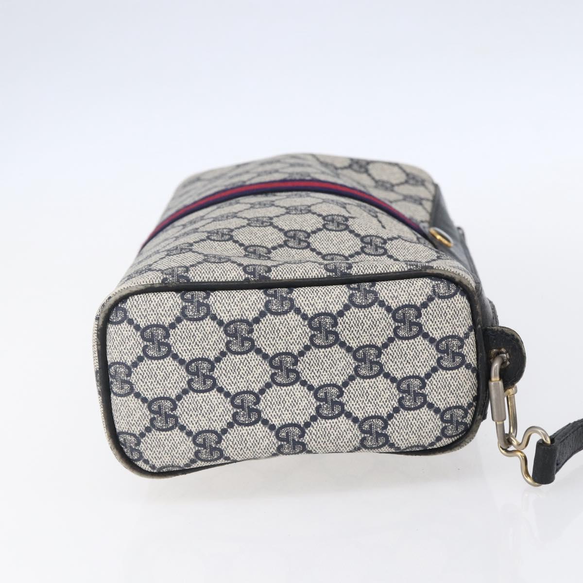 GUCCI GG Supreme Sherry Line Shoulder Bag PVC Navy Gold 010 378 Auth 154587