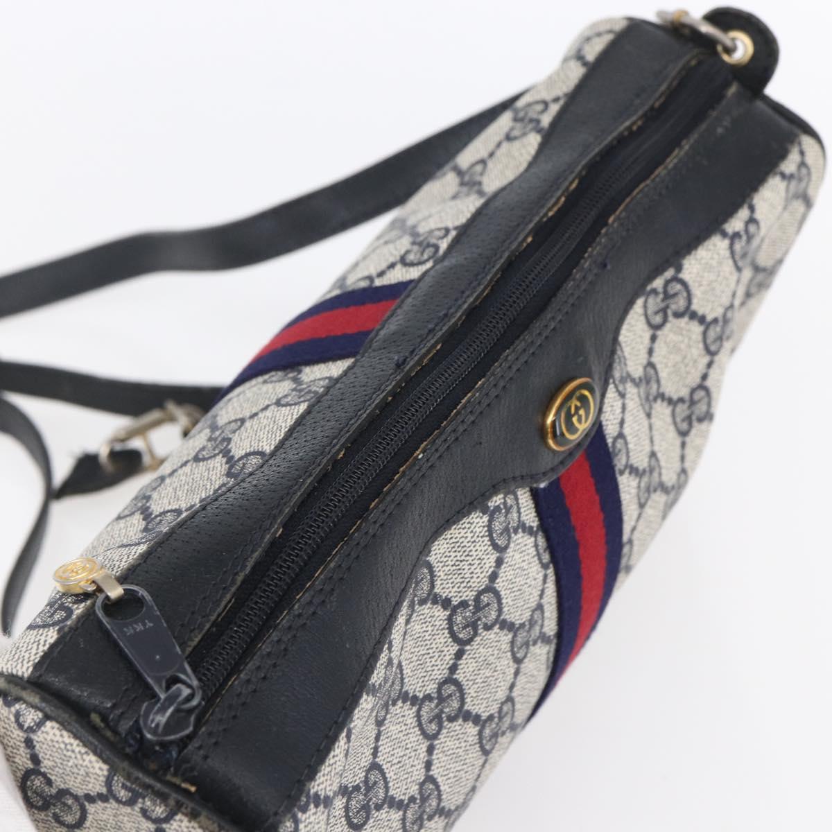 GUCCI GG Supreme Sherry Line Shoulder Bag PVC Navy Gold 010 378 Auth 154587