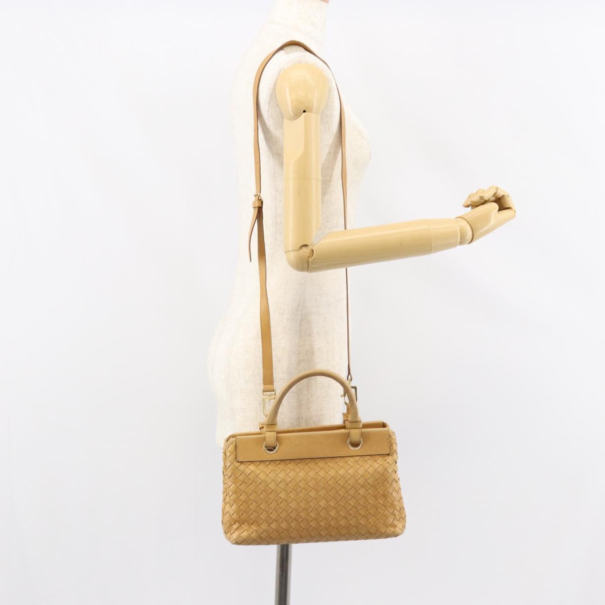 BOTTEGA VENETA INTRECCIATO Hand Bag Leather 2way Beige Gold Auth 154588